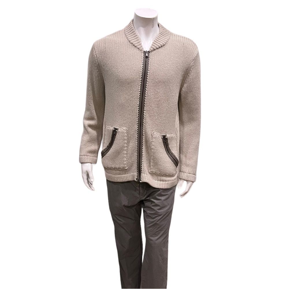 John Varvatos Mens Cream Knitted Full Zip Cardigan Sweater
